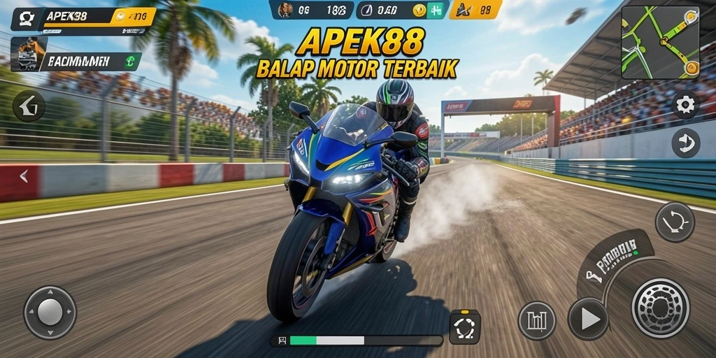 Tampilan mendebarkan dari gameplay balap motor APEK88.