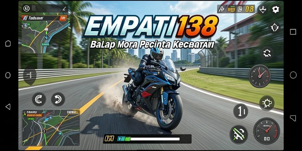 Tampilan gameplay mendebarkan dalam balapan motor yang seru.
