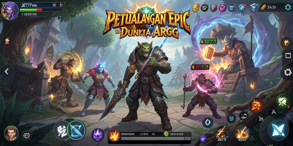 Tampilan gameplay epik dalam dunia fantasi JET77 yang memukau.