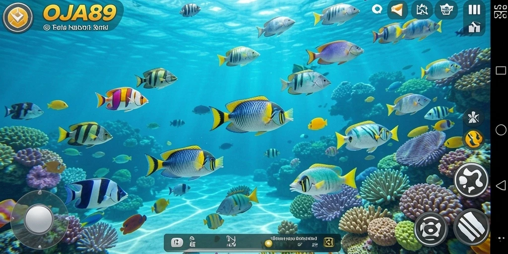 Screenshot OJA89 menampilkan aksi seru menembak ikan.