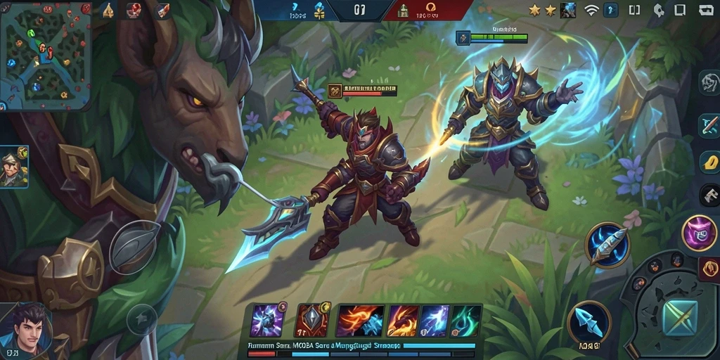Tampilan gameplay UH77 yang epic dalam pertempuran MOBA.